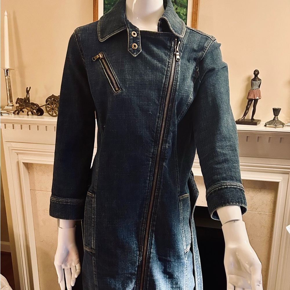 Lauren Ralph Lauren Denim Trench Jacket with Zip and Belt Sz 12